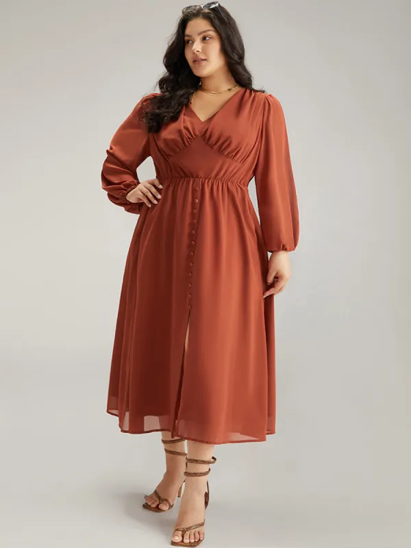 Chiffon Plain Split Hem Button Detail Dress sold by Bloomchic