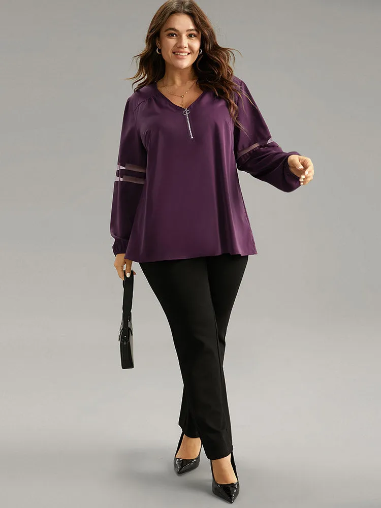 Static-Free Zipper Fly Mesh Patchwork Blouse sold by Bloomchic product image thumbnail 4