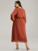 Chiffon Plain Split Hem Button Detail Dress sold by Bloomchic