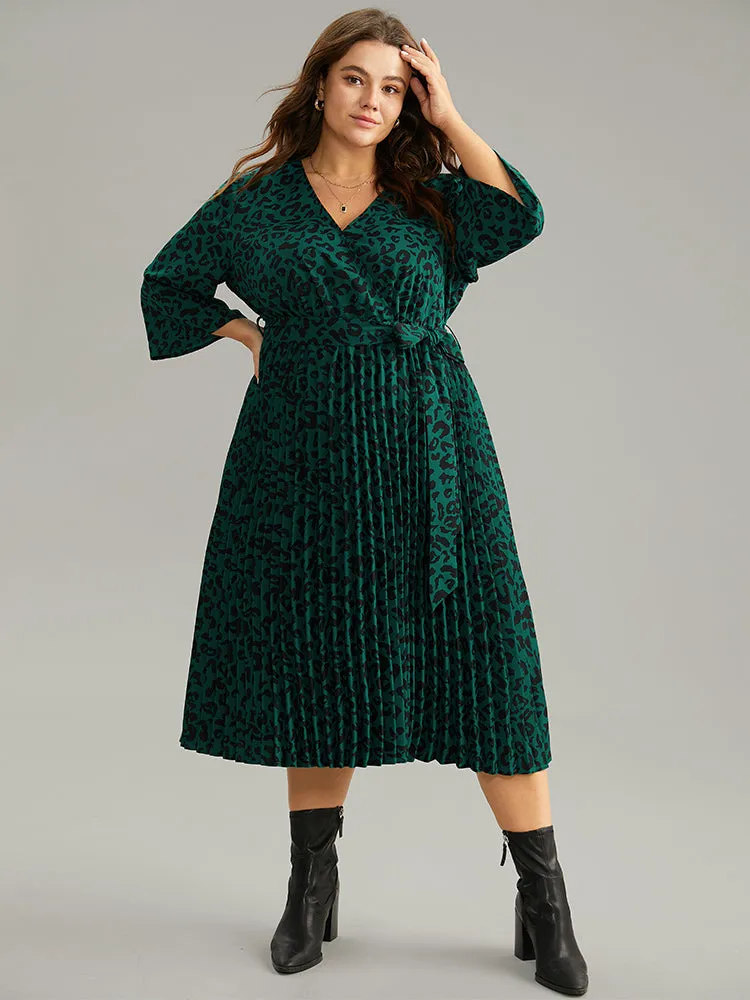 Leopard Wrap Elastic Waist Pleated Belted Dress sold by Bloomchic product image thumbnail 2