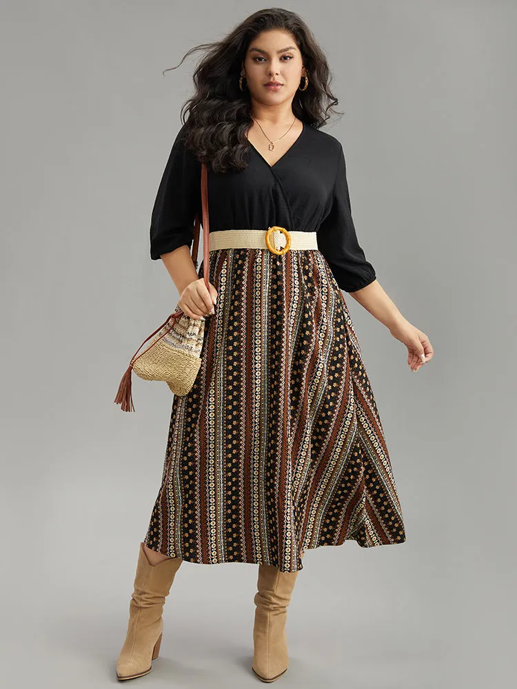 Bandana Striped Patchwork Wrap Dress sold by Bloomchic