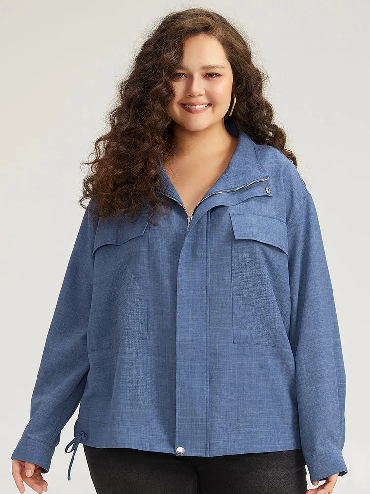 Plain Flap Pocket Zipper Lapel Collar Coat sold by Bloomchic product image thumbnail 5