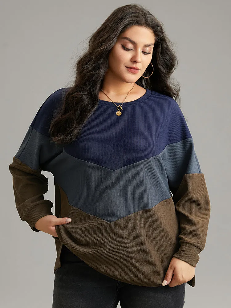 Colorblock Rib Knit Drop Shoulder Sweatshirt sold by Bloomchic product image thumbnail 3