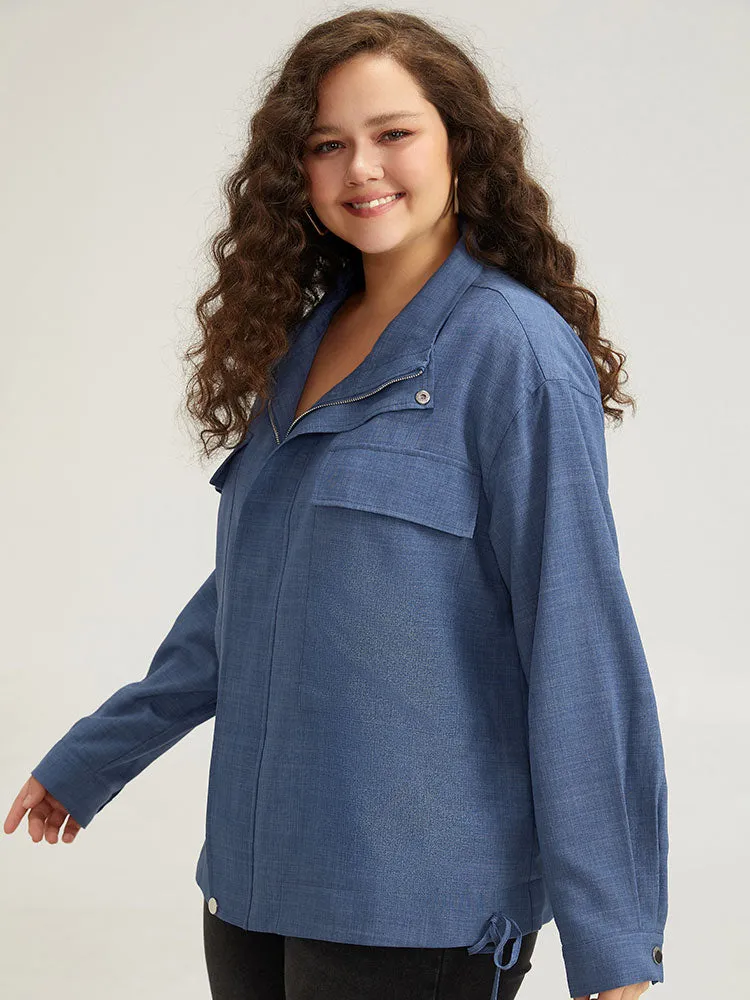 Plain Flap Pocket Zipper Lapel Collar Coat sold by Bloomchic product image thumbnail 3