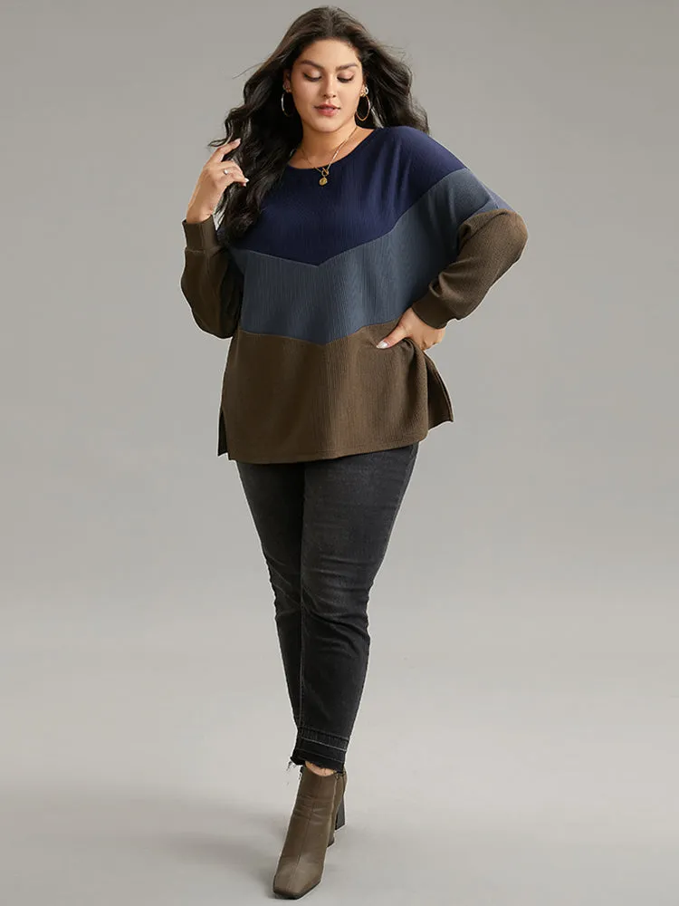 Colorblock Rib Knit Drop Shoulder Sweatshirt sold by Bloomchic product image thumbnail 4