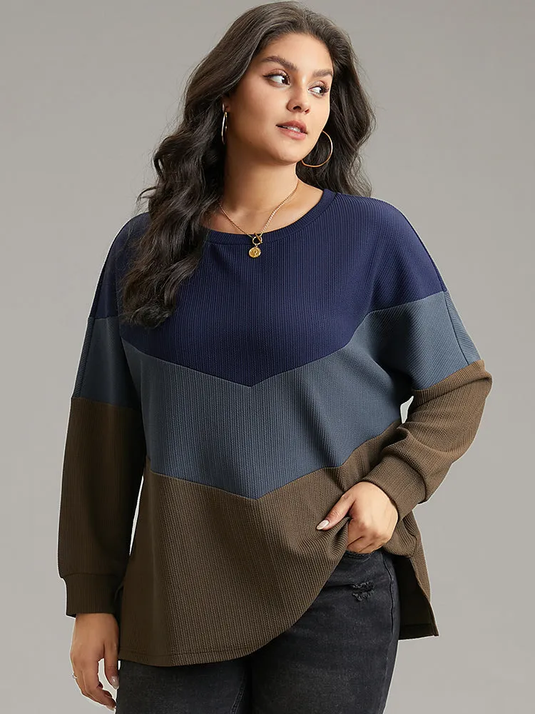 Colorblock Rib Knit Drop Shoulder Sweatshirt sold by Bloomchic