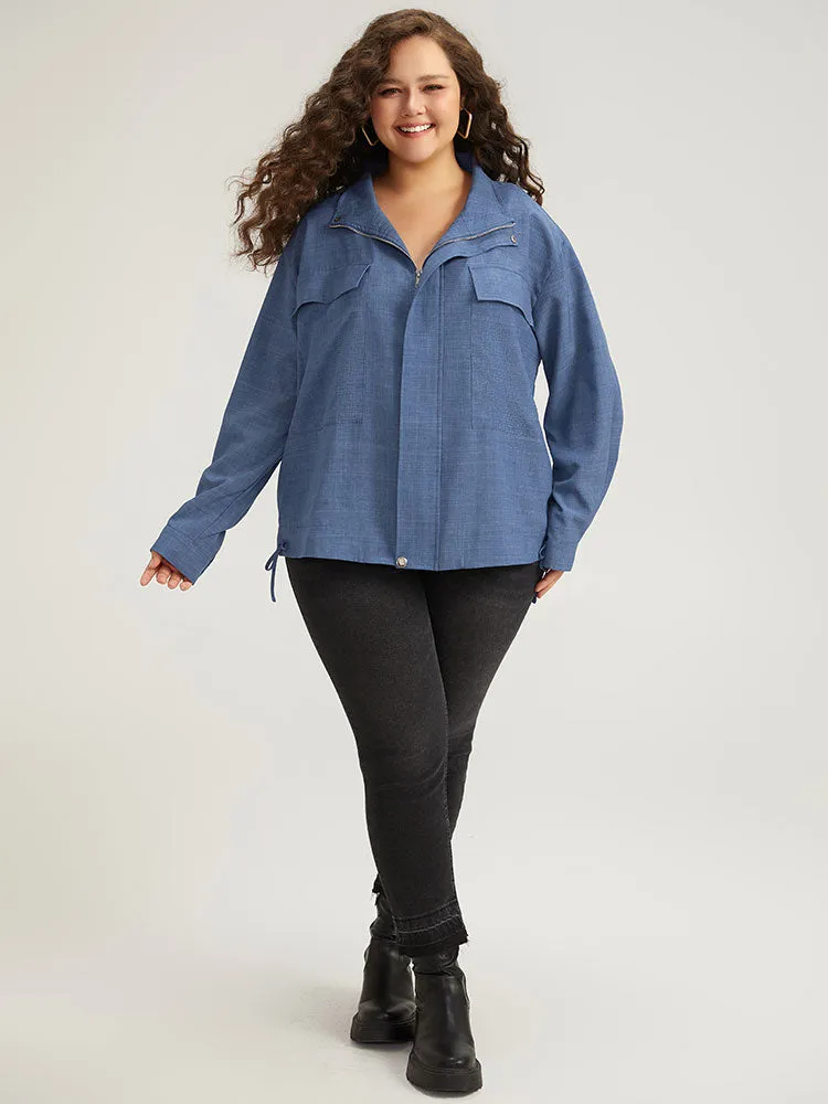 Plain Flap Pocket Zipper Lapel Collar Coat sold by Bloomchic product image thumbnail 4