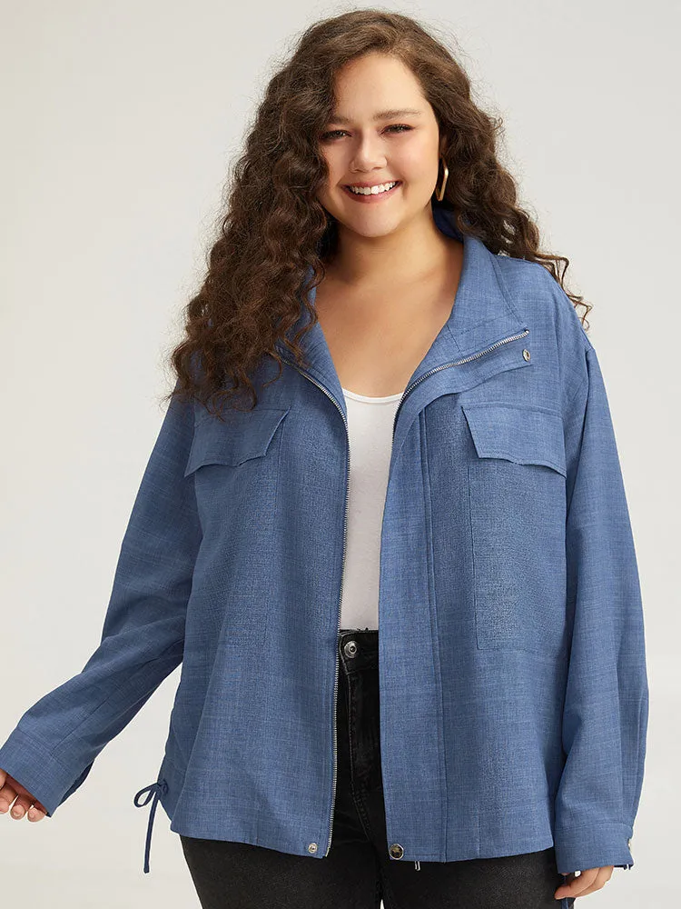 Plain Flap Pocket Zipper Lapel Collar Coat sold by Bloomchic