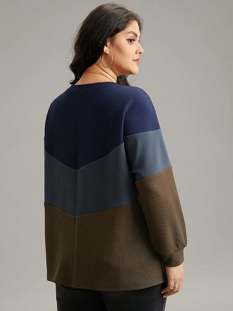 Colorblock Rib Knit Drop Shoulder Sweatshirt sold by Bloomchic product image thumbnail 5