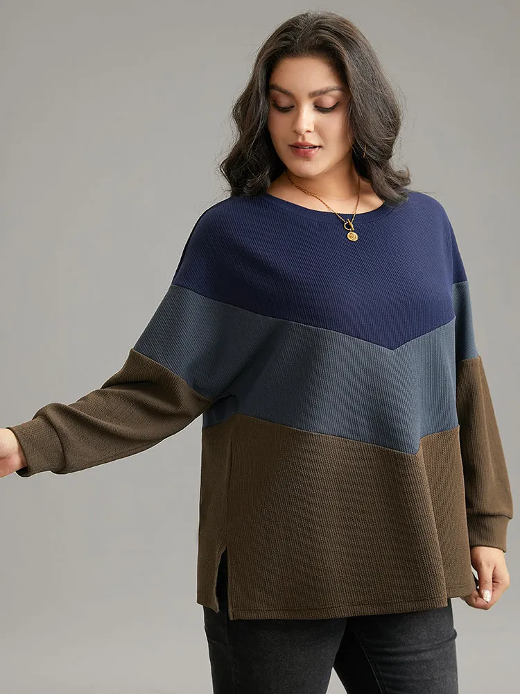 Colorblock Rib Knit Drop Shoulder Sweatshirt sold by Bloomchic product image thumbnail 2