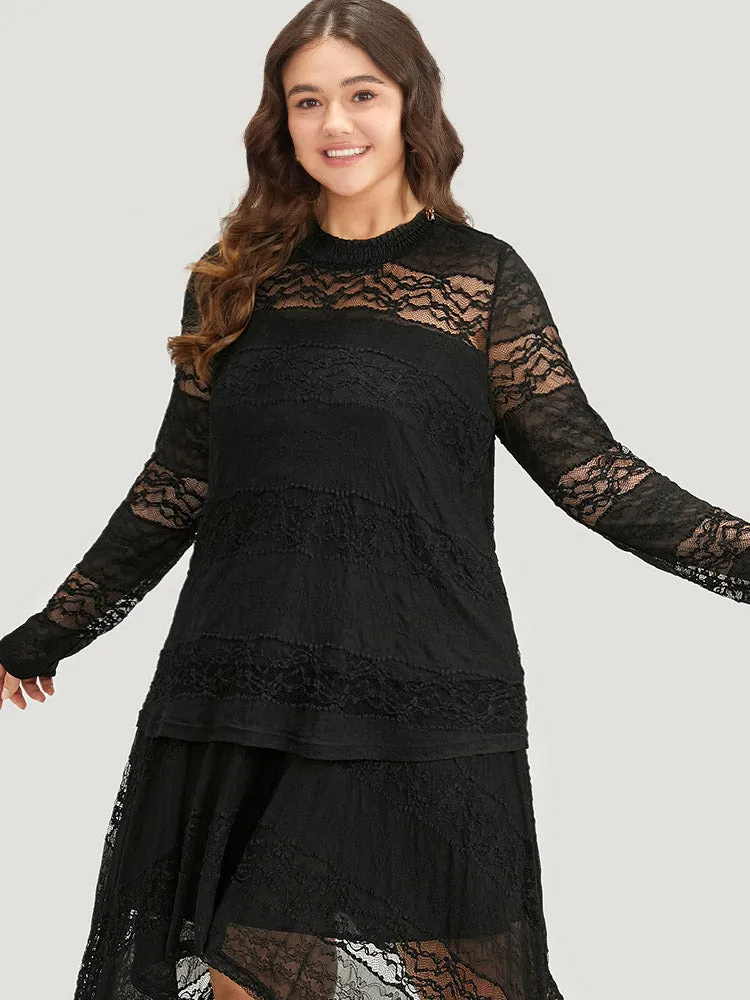 Halloween Plain Lace Insert Mesh Woven Top sold by Bloomchic product image thumbnail 3