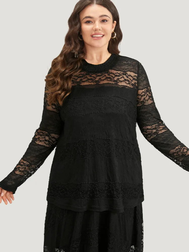 Halloween Plain Lace Insert Mesh Woven Top sold by Bloomchic