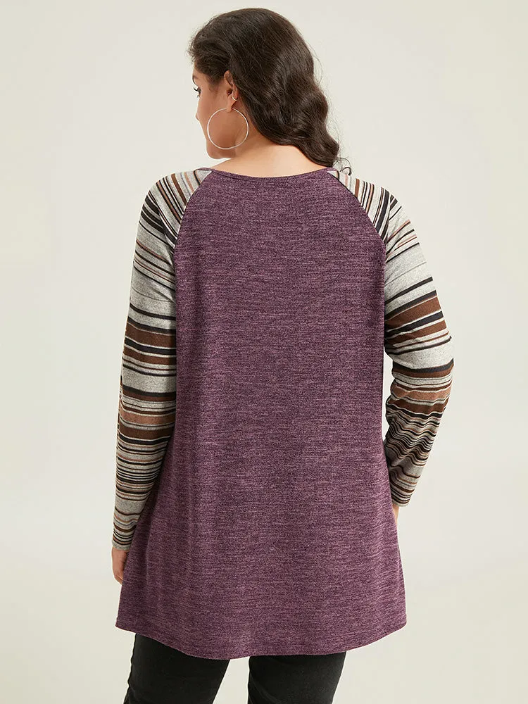 Striped Patchwork Pocket Raglan Sleeve T-shirt sold by Bloomchic product image thumbnail 4