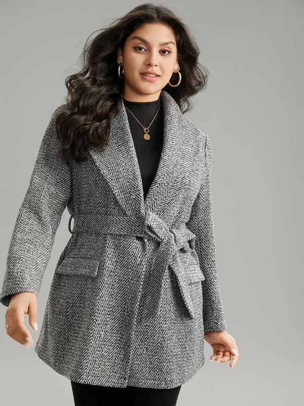 Tweed Belted Lapel Collar Flap Pocket Coat sold by Bloomchic