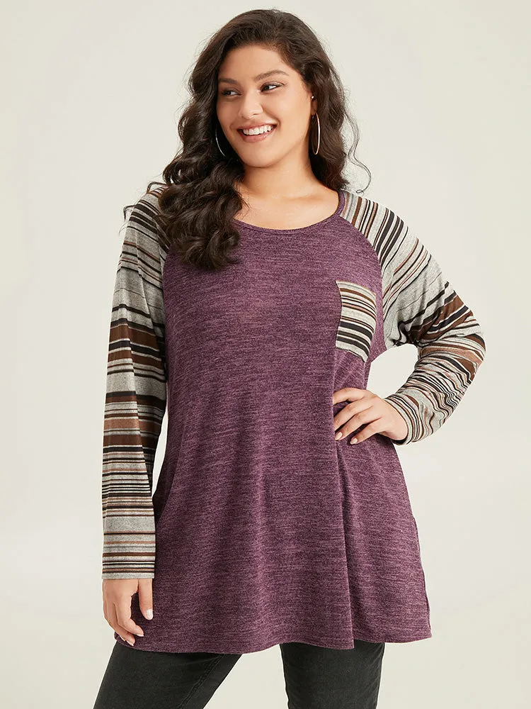 Striped Patchwork Pocket Raglan Sleeve T-shirt sold by Bloomchic product image thumbnail 2