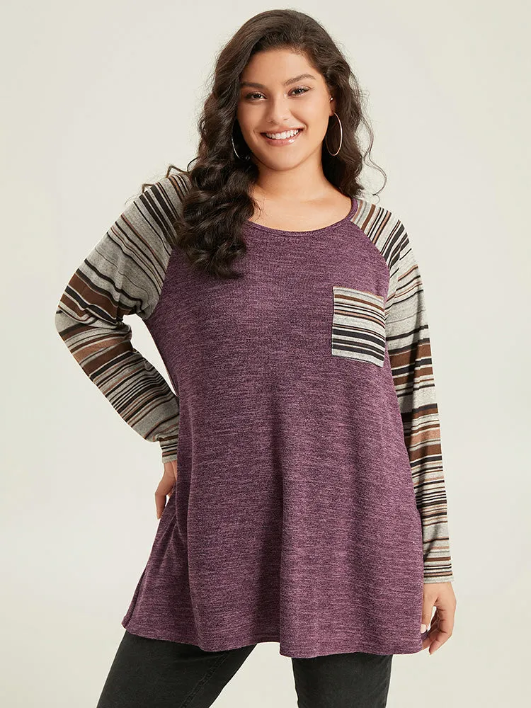 Striped Patchwork Pocket Raglan Sleeve T-shirt sold by Bloomchic product image thumbnail 3