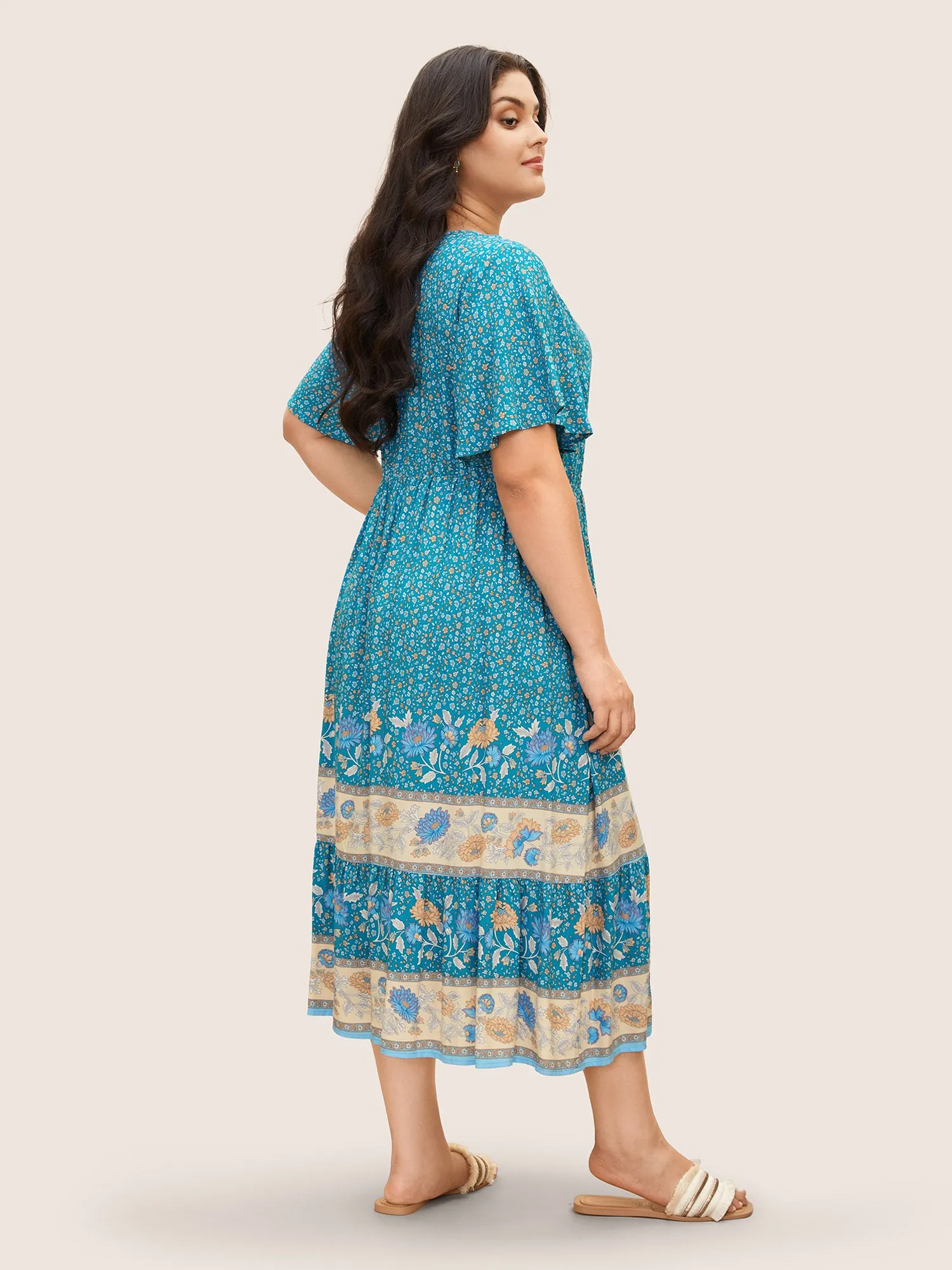 Bandana Keyhole Ruffle Sleeve Midi Dress sold by Bloomchic product image thumbnail 4