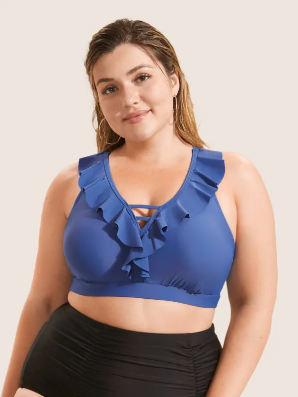 Plain Keyhole Ruffle Trim Swim Top sold by Bloomchic
