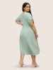 V Neck Plain Shirred Tab Sleeve Dress sold by Bloomchic
