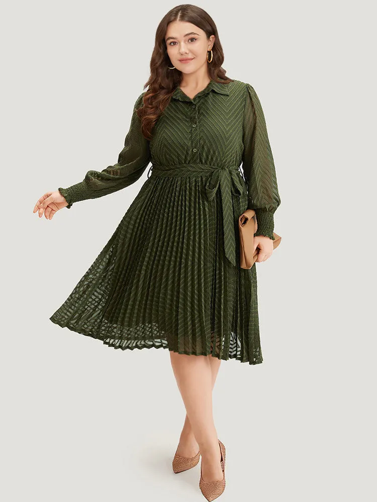 Shirred Belted Pocket Shirt Collar Button Through Dress sold by Bloomchic product image thumbnail 2