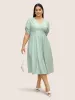 V Neck Plain Shirred Tab Sleeve Dress sold by Bloomchic