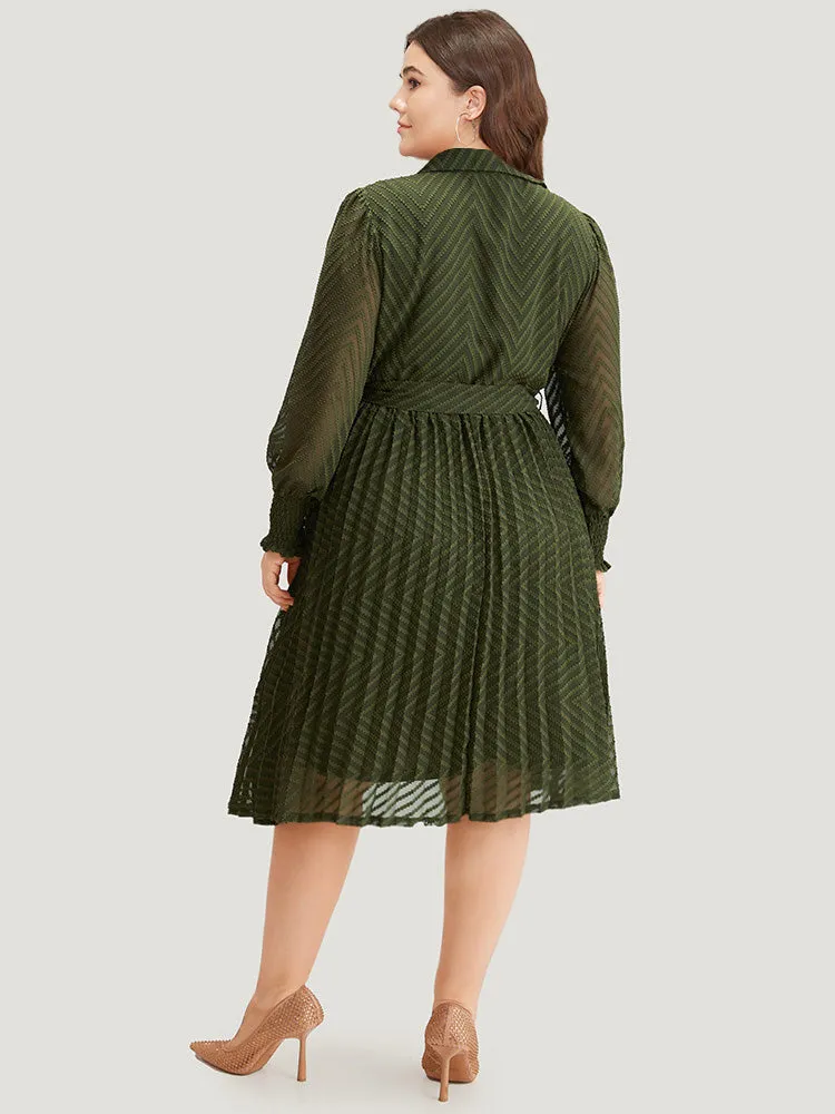 Shirred Belted Pocket Shirt Collar Button Through Dress sold by Bloomchic product image thumbnail 3