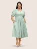 V Neck Plain Shirred Tab Sleeve Dress sold by Bloomchic
