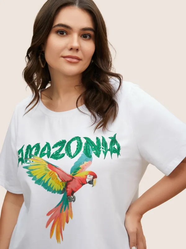 Animal Print Contrast Round Neck T-shirt sold by Bloomchic