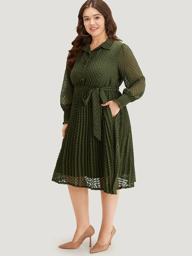 Shirred Belted Pocket Shirt Collar Button Through Dress sold by Bloomchic product image thumbnail 4