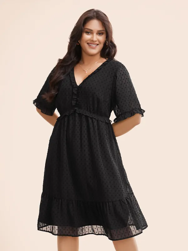 Jacquard V Neck Ruffle Sleeve Dress sold by Bloomchic