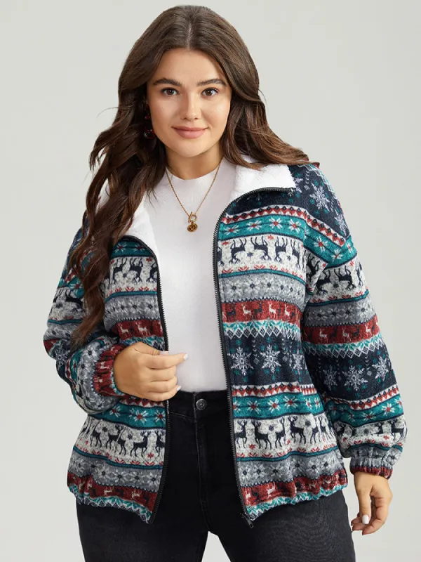 Patchwork Contrast Drawstring Zipper Jacket sold by Bloomchic