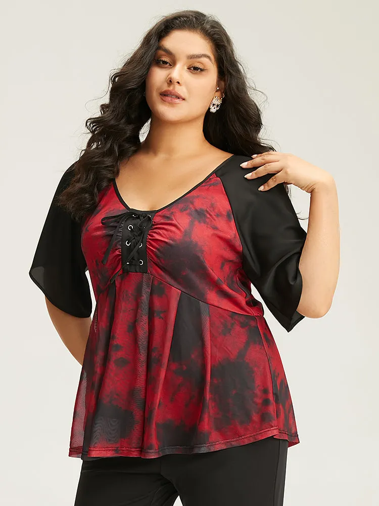 Halloween Tie Dye Lace Up Raglan Sleeve Knit Blouse sold by Bloomchic product image thumbnail 4