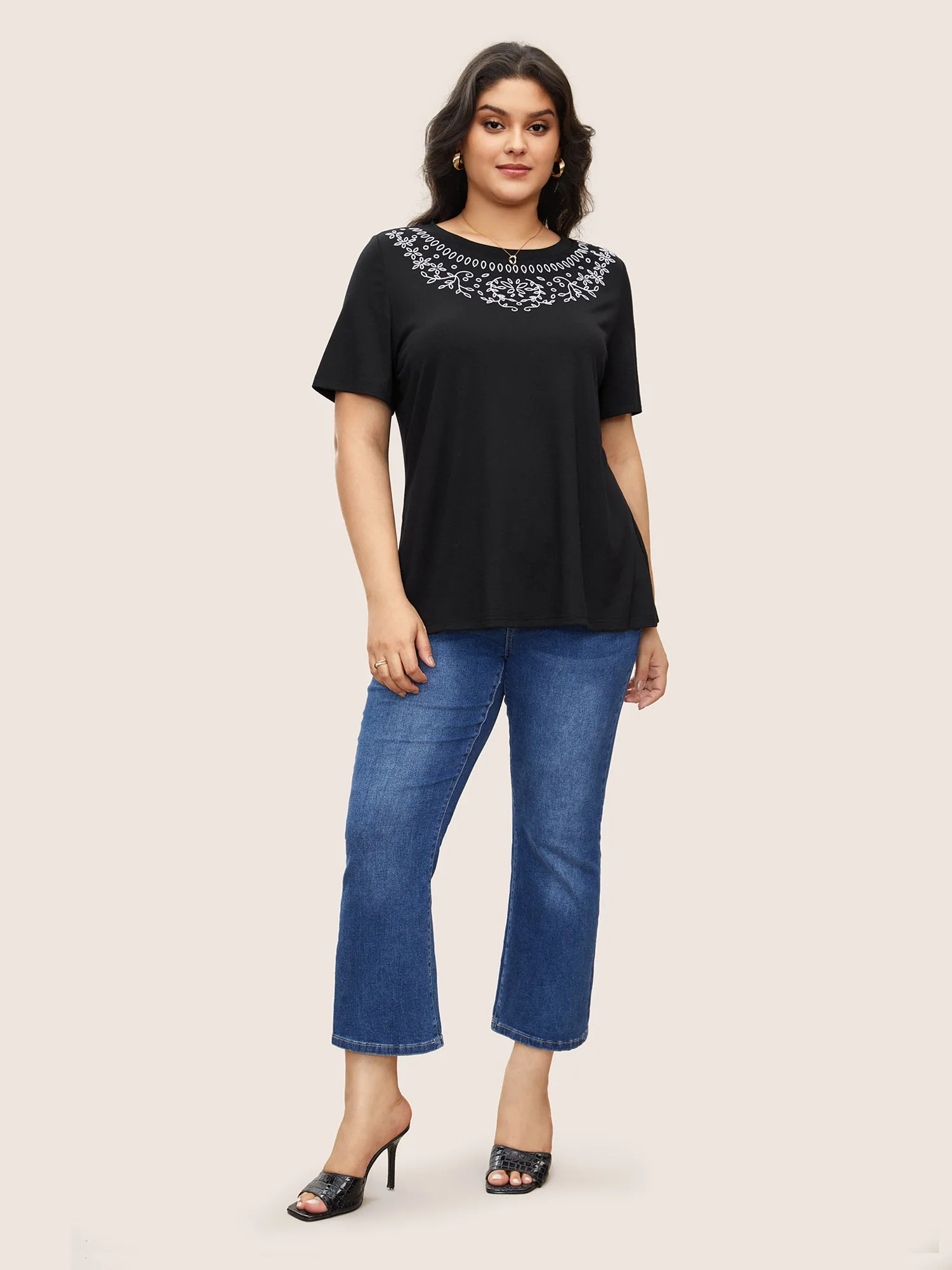 Floral Embroidered Round Neck T-shirt sold by Bloomchic product image thumbnail 2