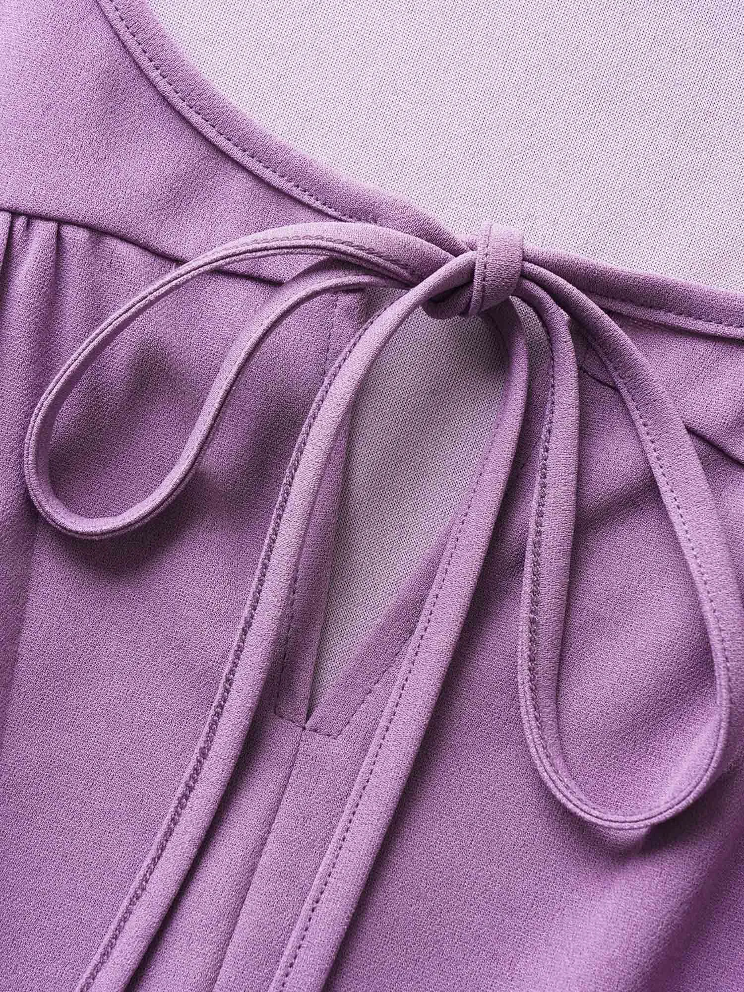 Solid Tie Knot Gathered Flutter Sleeve Dress sold by Bloomchic product image thumbnail 4