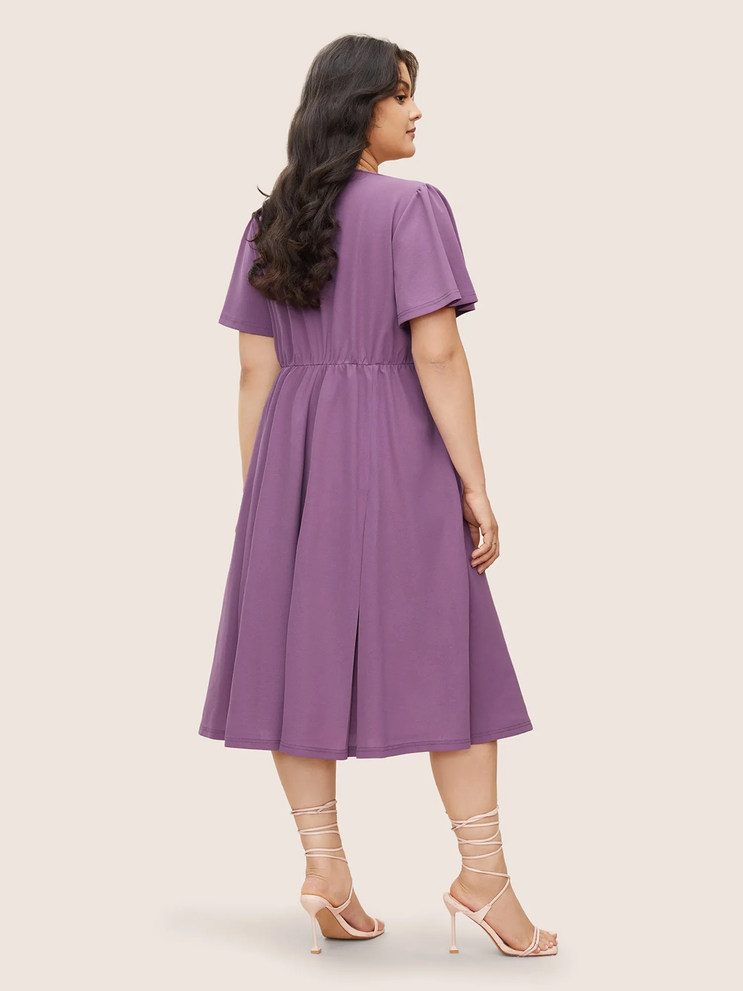 Solid Tie Knot Gathered Flutter Sleeve Dress sold by Bloomchic product image thumbnail 2