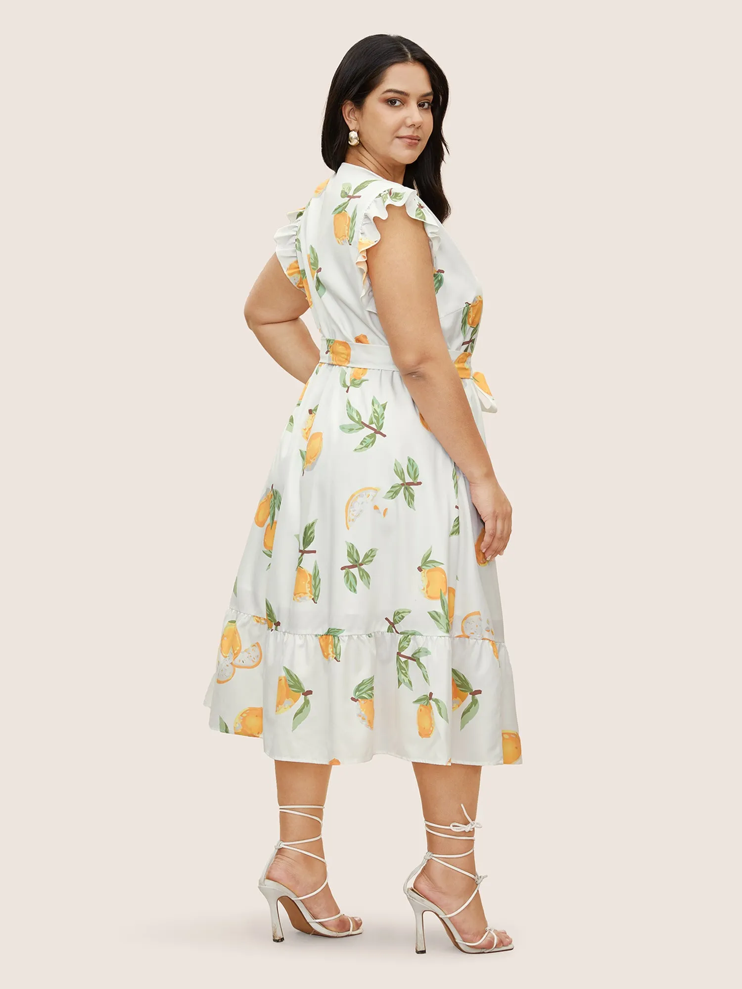 Citrus Lemon Print Ruffles Patchwork Belted Dress sold by Bloomchic product image thumbnail 2