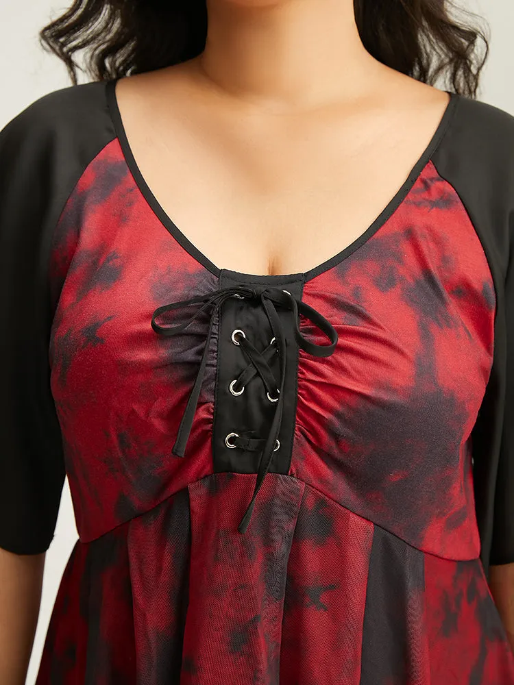 Halloween Tie Dye Lace Up Raglan Sleeve Knit Blouse sold by Bloomchic product image thumbnail 5