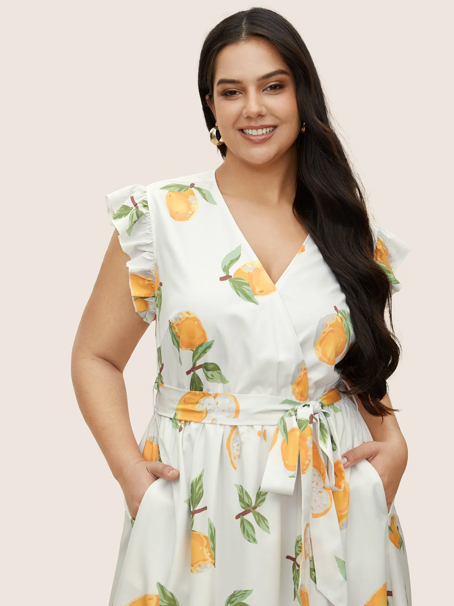 Citrus Lemon Print Ruffles Patchwork Belted Dress sold by Bloomchic product image thumbnail 4
