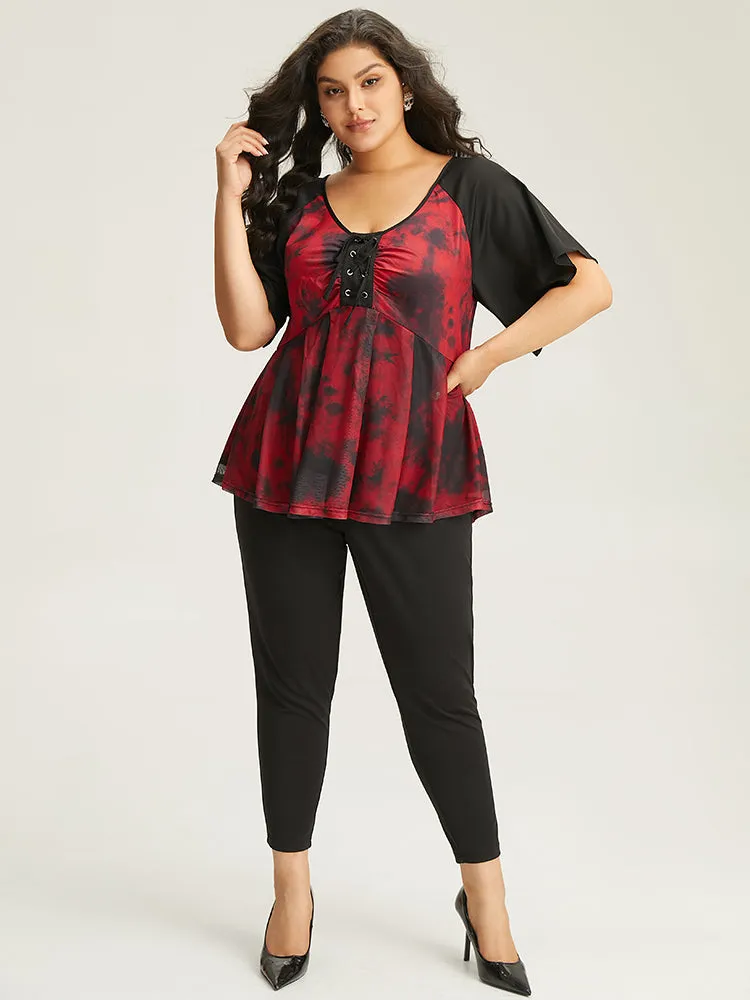 Halloween Tie Dye Lace Up Raglan Sleeve Knit Blouse sold by Bloomchic product image thumbnail 3