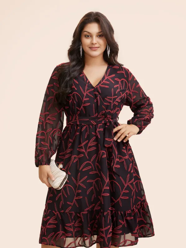 Chiffon Jacquard Mesh Patchwork Belted Dress sold by Bloomchic