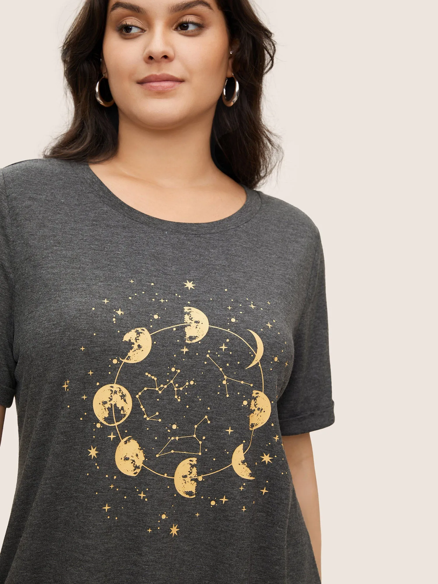 Moon & Star Print Cuffed Sleeve T-shirt sold by Bloomchic product image thumbnail 4