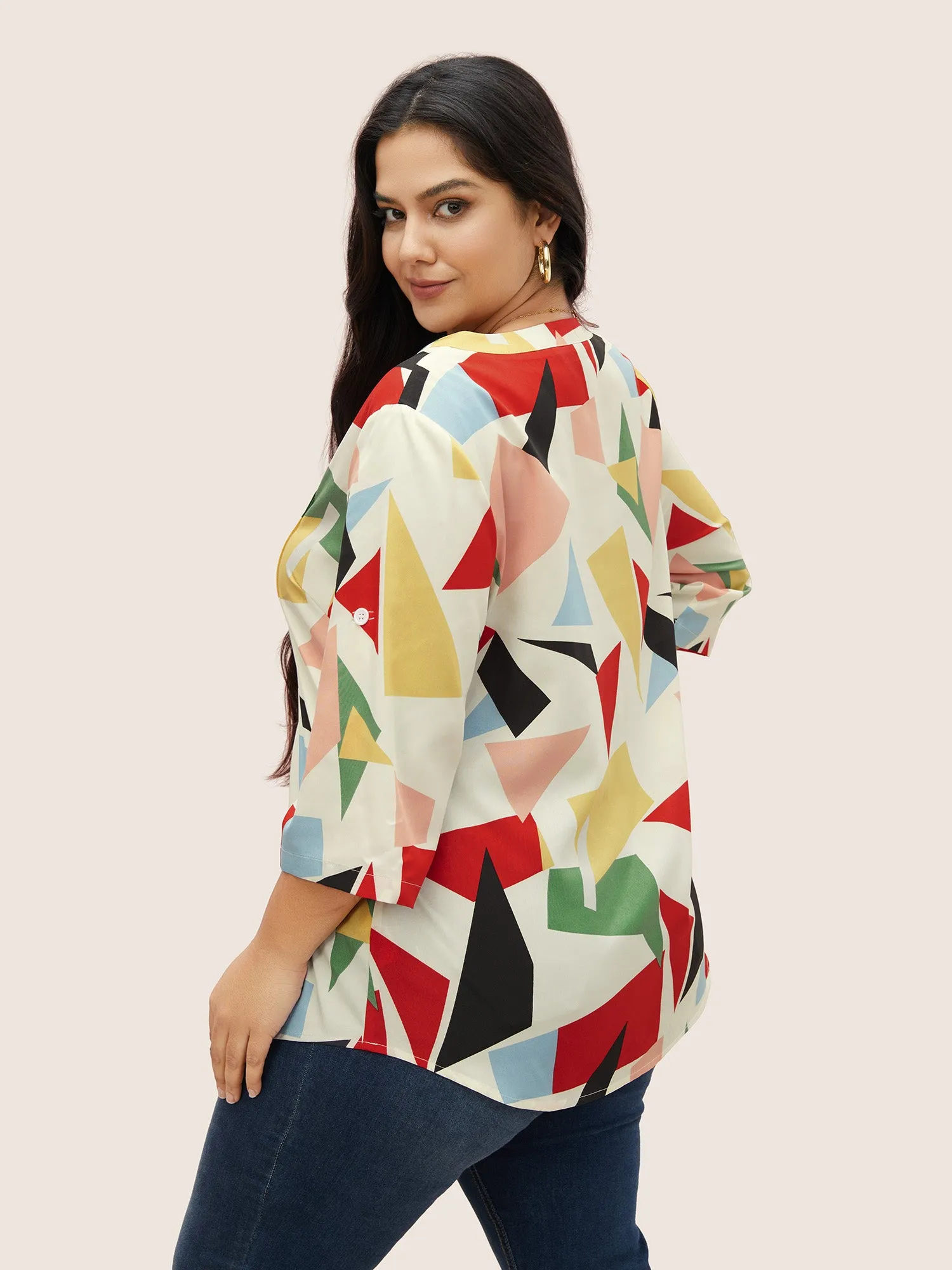 Geometric Notched Pleated Tab Sleeve Blouse sold by Bloomchic product image thumbnail 5