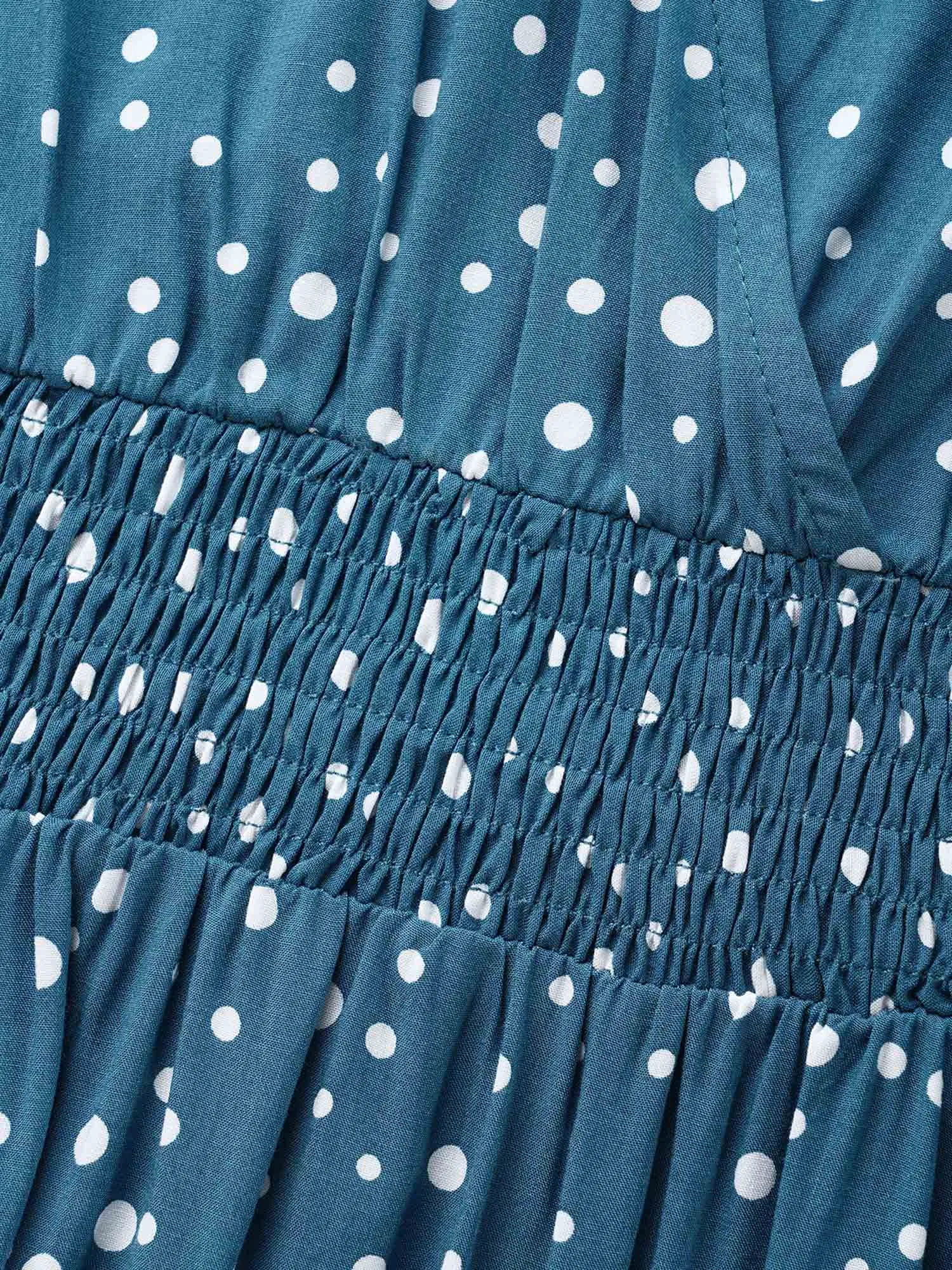 Polka Dot Wrap Pocket Shirred Ruffle Sleeve Dress sold by Bloomchic product image thumbnail 5