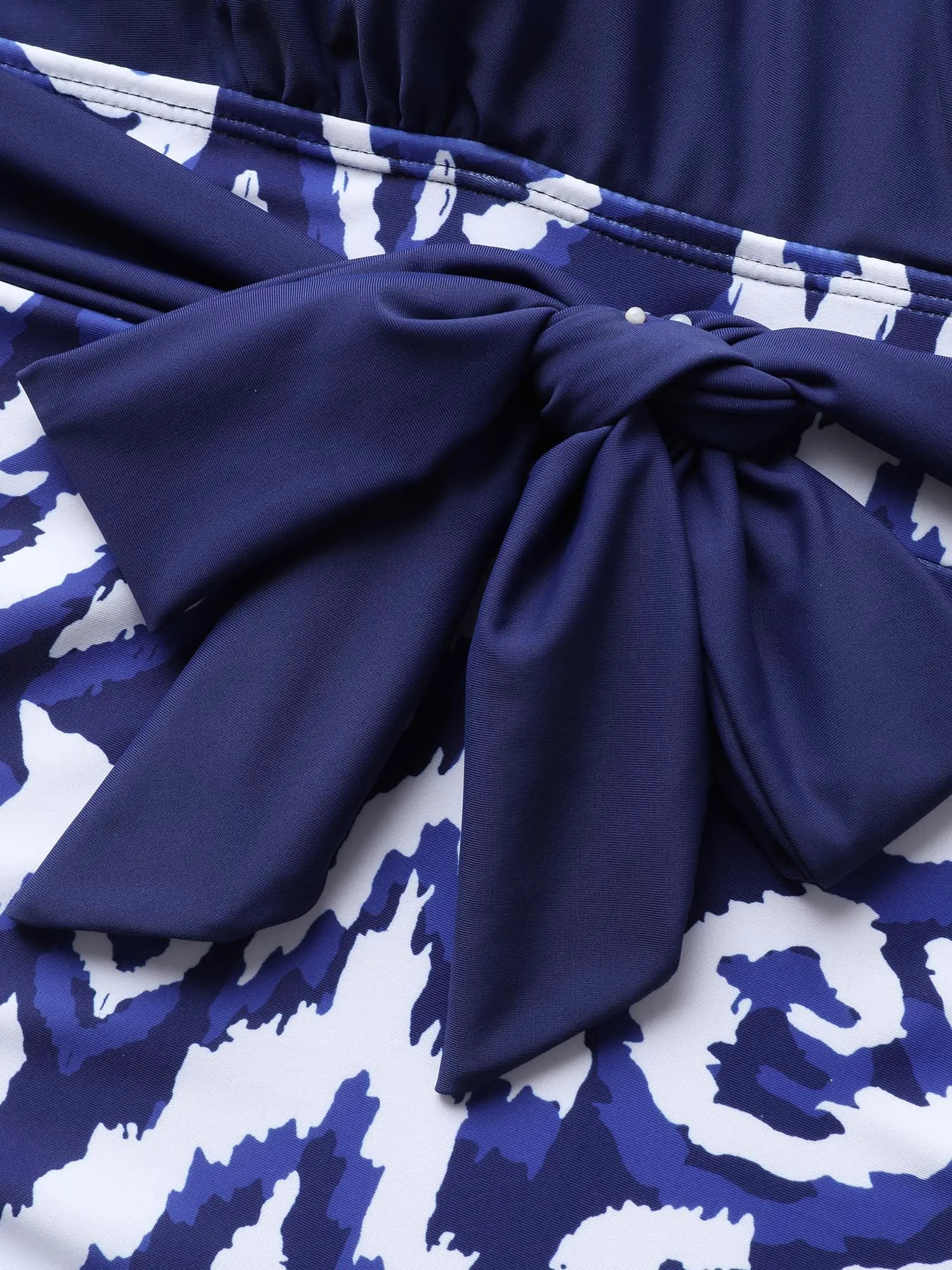 Overlap Collar Boho Print Tie Knot One Piece Swimsuit sold by Bloomchic product image thumbnail 5