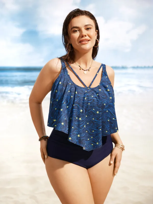 Star Asymmetrical Hem Cross straps One Piece Swimsuit sold by Bloomchic
