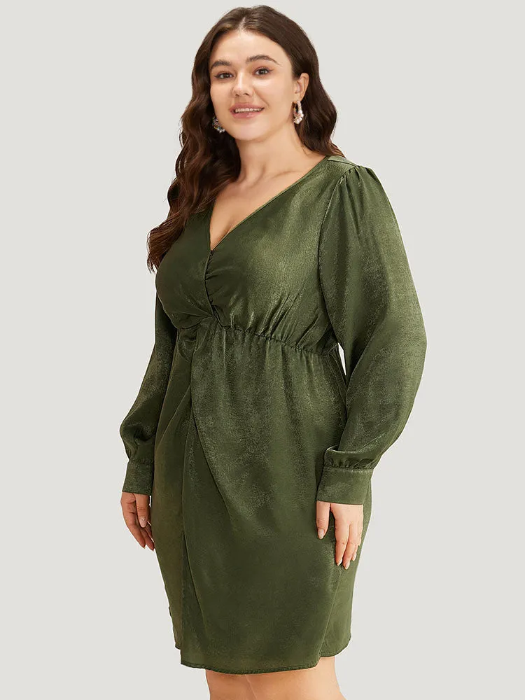 Solid Wrap Twist Front Elastic Waist Dress sold by Bloomchic product image thumbnail 4