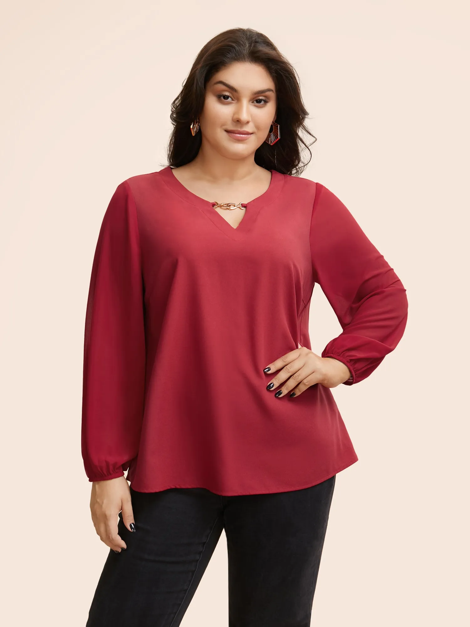 Metal Chain Detail Lantern Sleeve Blouse sold by Bloomchic