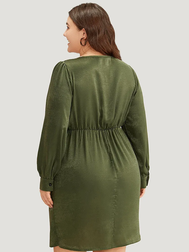 Solid Wrap Twist Front Elastic Waist Dress sold by Bloomchic product image thumbnail 5