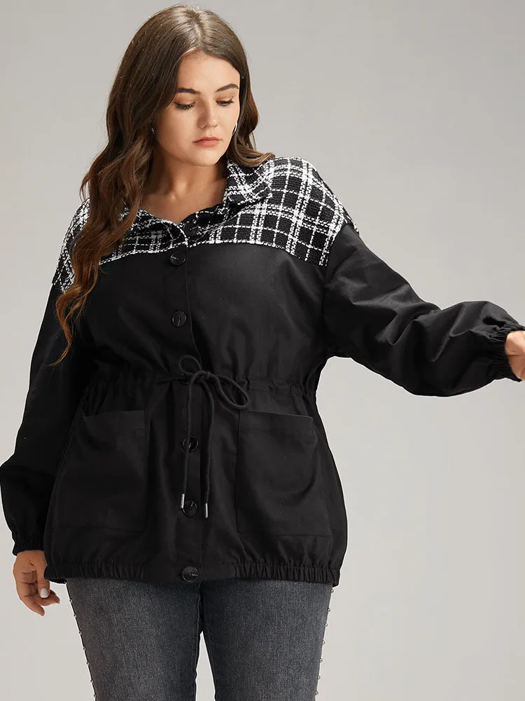 Plaid Patchwork Contrast Drawstring Button Up Jacket sold by Bloomchic product image thumbnail 4