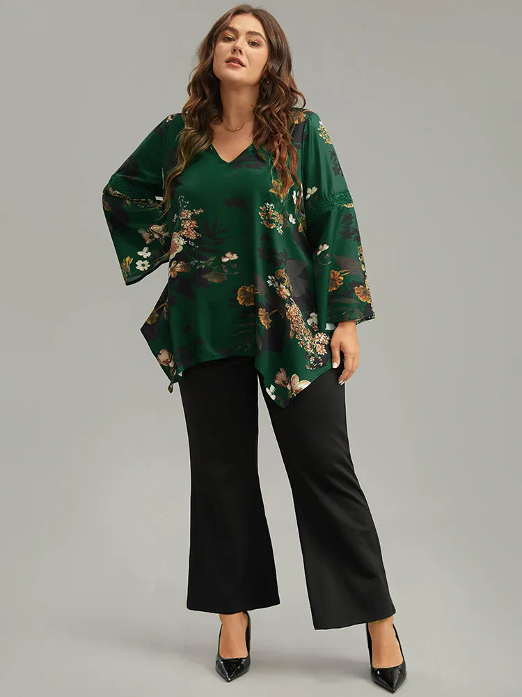 Floral Lace Panel V Neck Hanky Hem Blouse sold by Bloomchic product image thumbnail 4